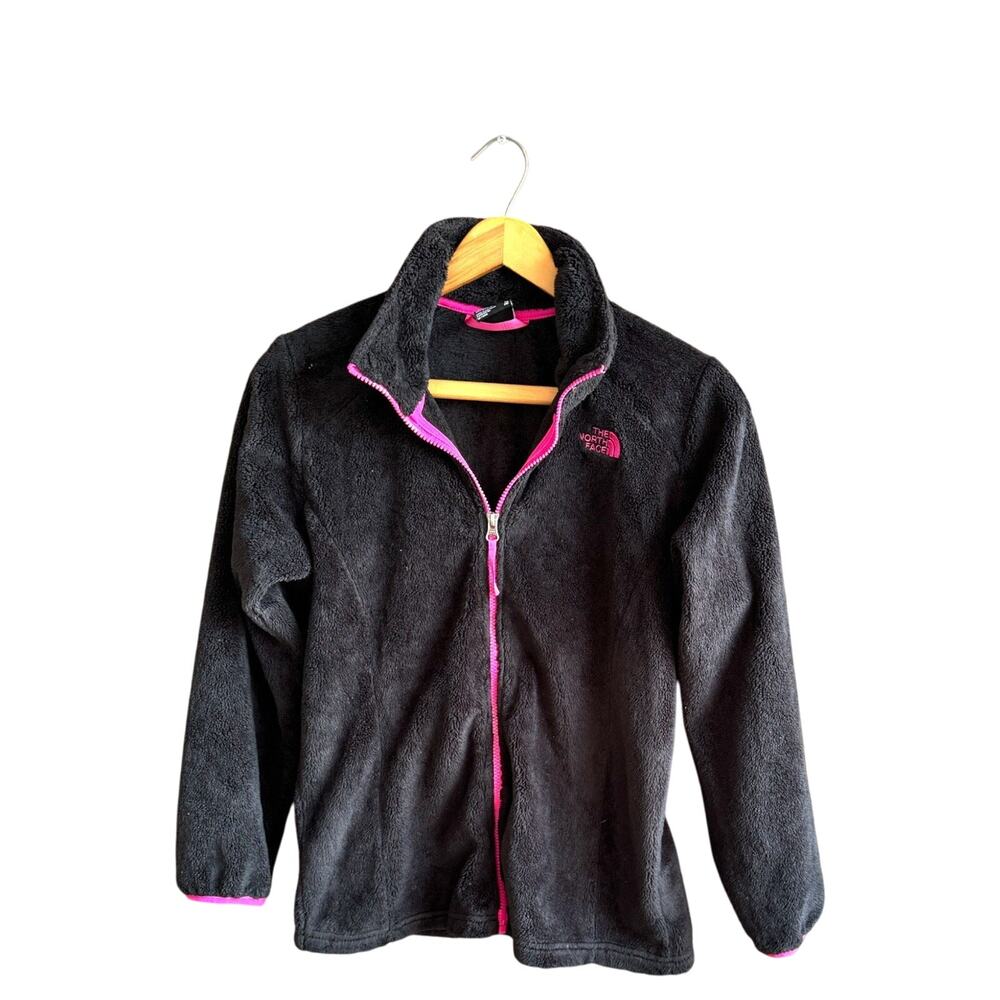The North Face Osito Black/pink zip up Fleece warm Outdoor girls XL (16-18) EUC